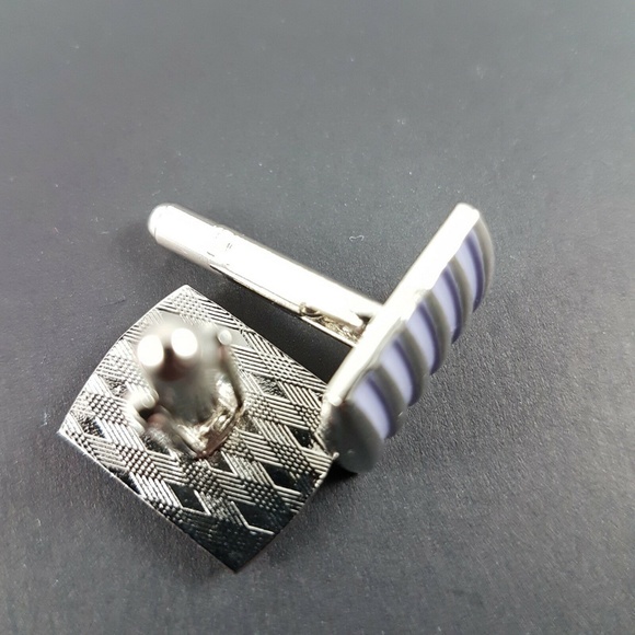 Purple & Chrome Mens Cuff Links Formal Wedding - Picture 2 of 2